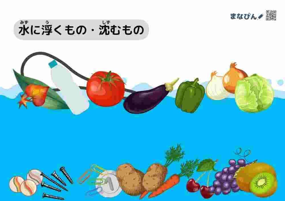 【小学校受験】水に浮く沈むプリント無料ダウンロード